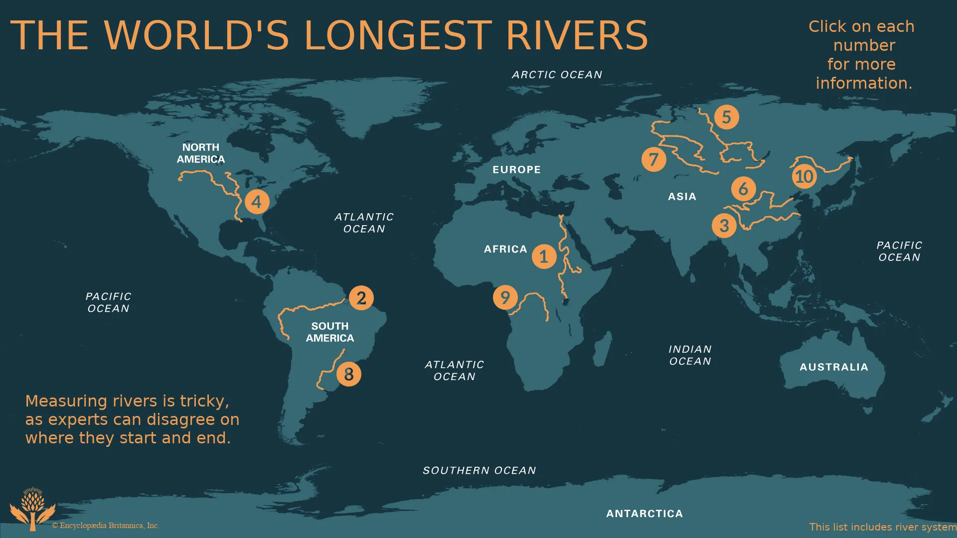 The top 10 longest rivers in the world are the Amazon, Nile, Yangtze, Mississippi-Missouri, Yenisei-Angara-Selenge, Yellow, Ob-Irtysh, Paraná, Congo, and Amur rivers. These rivers flow through various countries, shaping landscapes and providing resources to millions of people.